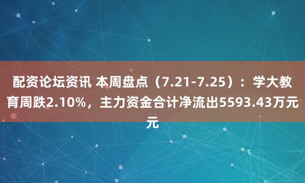 配资论坛资讯 本周盘点（7.21-7.25）：学大教育周跌2.10%，主力资金合计净流出5593.43万元